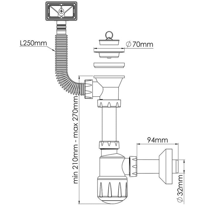 Nova Midi Bottle Trap Siphon for Sinks with Overflow 1032. - shopperskartuae