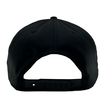 An OAC Logo 5 Panel snapback cap by OAC, shown from the back against a plain white background. The black cap displays an adjustable plastic snap closure, a curved opening above the closure, and visible stitching along the seams. It features an embroidered Oakland Athletic Club logo.