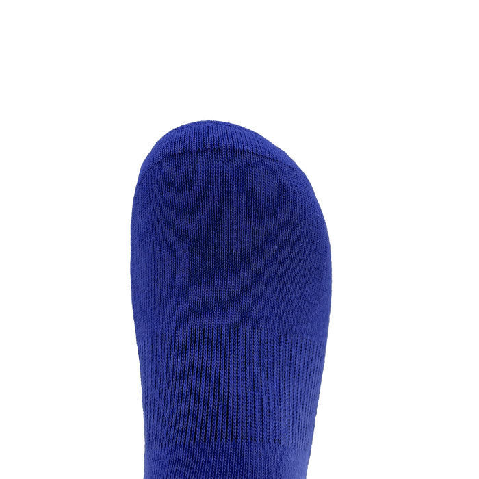 Close-up of the toe of a blue Oaklandish crew sock.