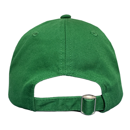 The Oakland Ballers Dad Hat, by Oakland Ballers, is a green cap shown from the back with an adjustable strap and silver buckle. Its simple design features visible stitching, a top button, and is set against a white background.