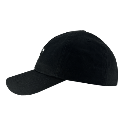 The Oakland Ballers Dad Hat, shown from the side, is black with a curved brim and visible stitching. The front panel features a small white embroidered Oakland Ballers logo. The cap has six-panel construction and includes a button on top.