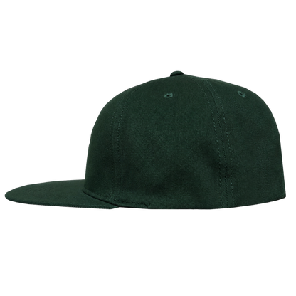 The Oakland Ballers Logo Hat by Oakland Ballers is a plain dark green cap with a flat brim, panel stitching, and small embroidered eyelets for ventilation, shown from the side against a white background.