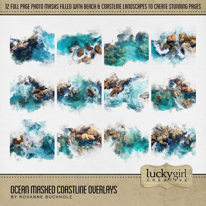 Summer beach days are here! Capture all your beach memories with these beautiful photographic 12" ocean coastline overlays with transparent edges by Lucky Girl Creative digital art that blend seamlessly into any background paper and make the perfect backdrop for all your scrapbook pages. Great for tropical vacations, beach and ocean adventures, Hawaii, California, the Caribbean, and more!