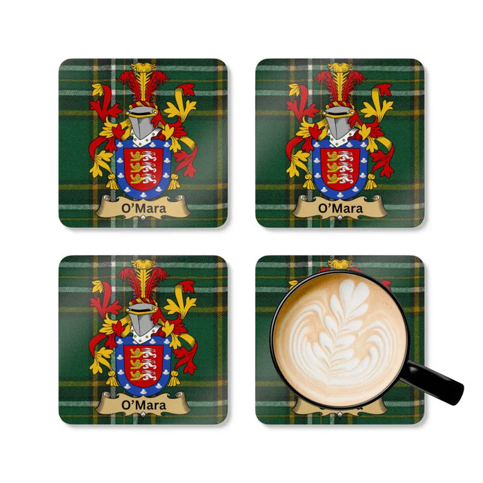 Family Crest Tartan Design O'Mara Coaster Set
