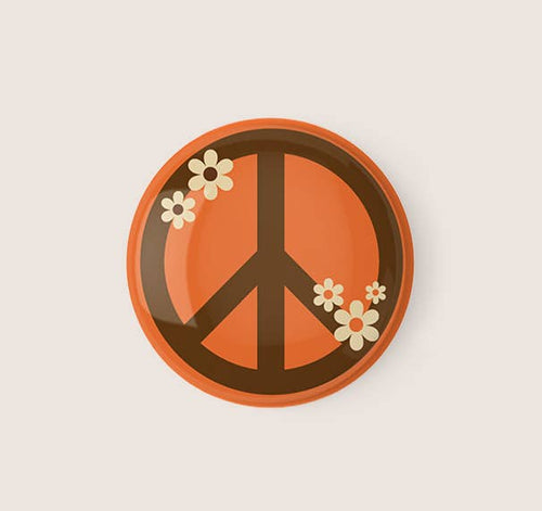 Orange Peace Sign Pinback Button