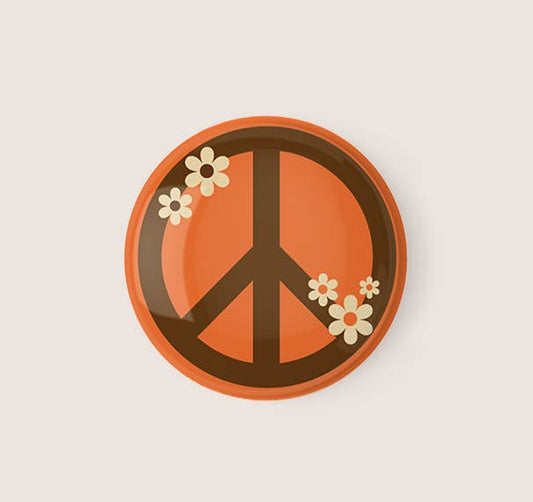 Orange Peace Sign Pinback Button