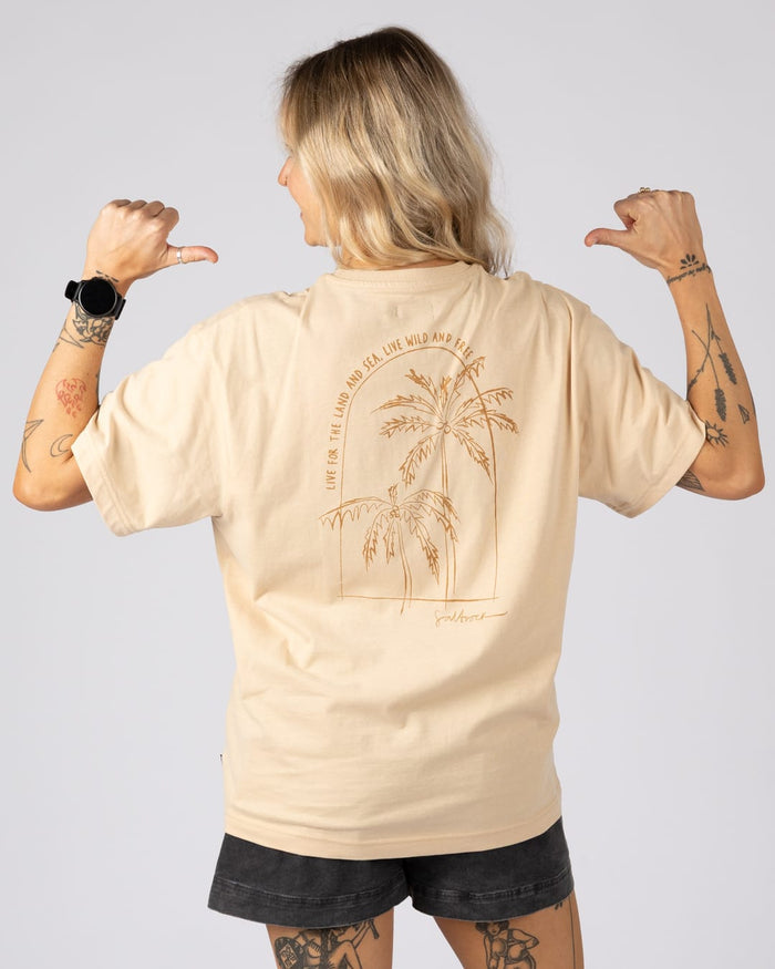 Palm View Womens Short Sleeve T-Shirt In Cream