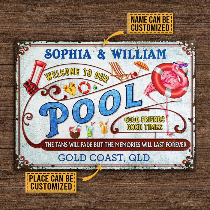 Personalized Flamingo Pool Memories Last Forever Customized Classic Metal Signs