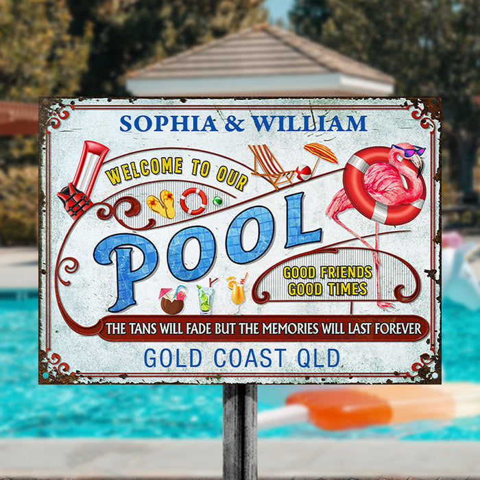 Personalized Flamingo Pool Memories Last Forever Customized Classic Metal Signs