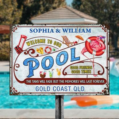 Personalized Flamingo Pool Memories Last Forever Customized Classic Metal Signs