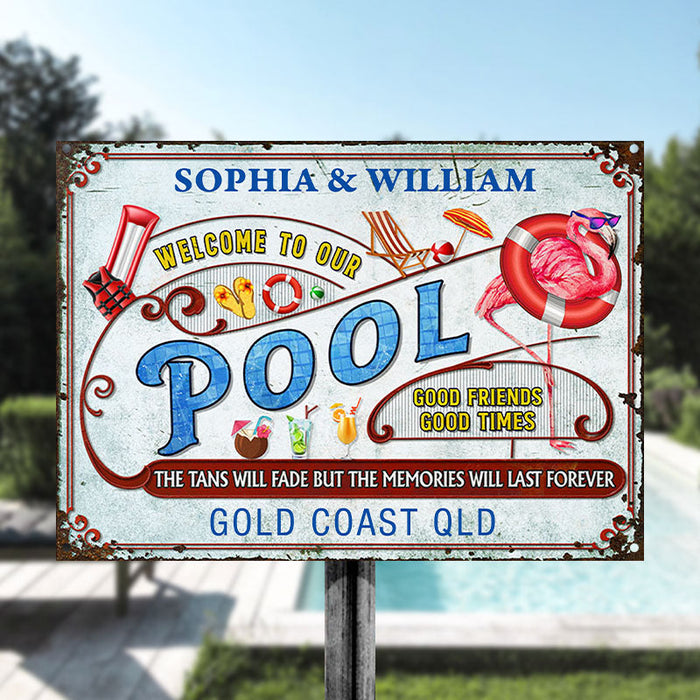 Personalized Flamingo Pool Memories Last Forever Customized Classic Metal Signs