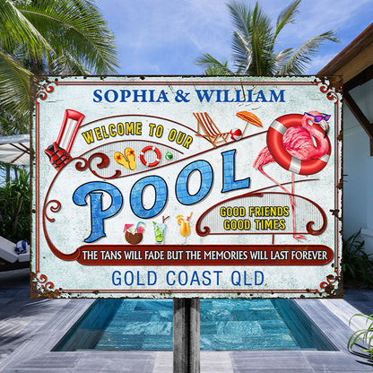 Personalized Flamingo Pool Memories Last Forever Customized Classic Metal Signs