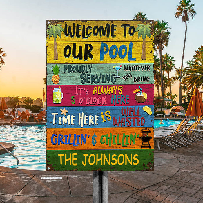 Personalized Swimming Welcome To Our Pool Customized Classic Metal Signs