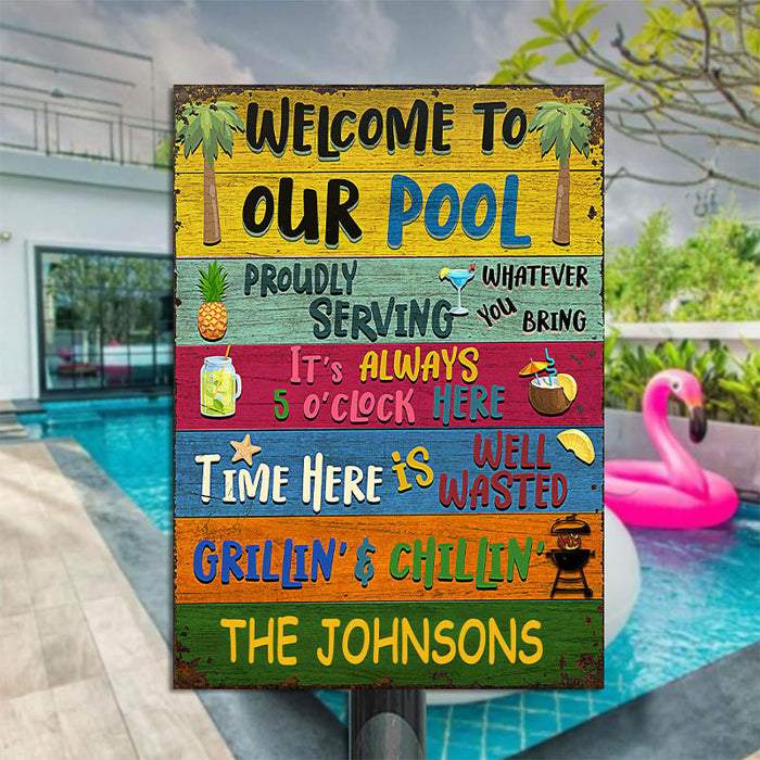 Personalized Swimming Welcome To Our Pool Customized Classic Metal Signs