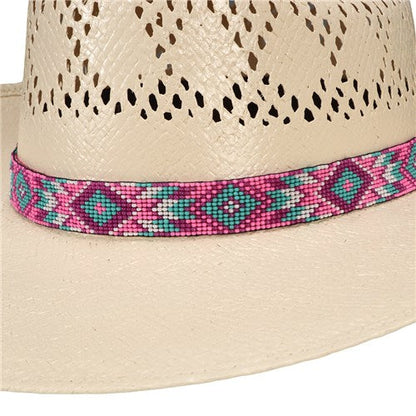 Pink Aztec Beaded Hat Band