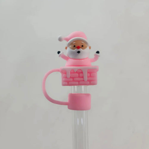 Pink Santa Straw Cover Cap