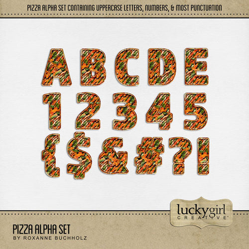 Showcase your favorite food, meals, restaurants, recipes, and cookbook favorites with these fun digital scrapbooking alphabet letters, numbers, and punctuation by Lucky Girl Creative digital art great for creating one-of-a-kind page titles. Great for Italian restaurants, trips to Italy, and family pizza nights!
