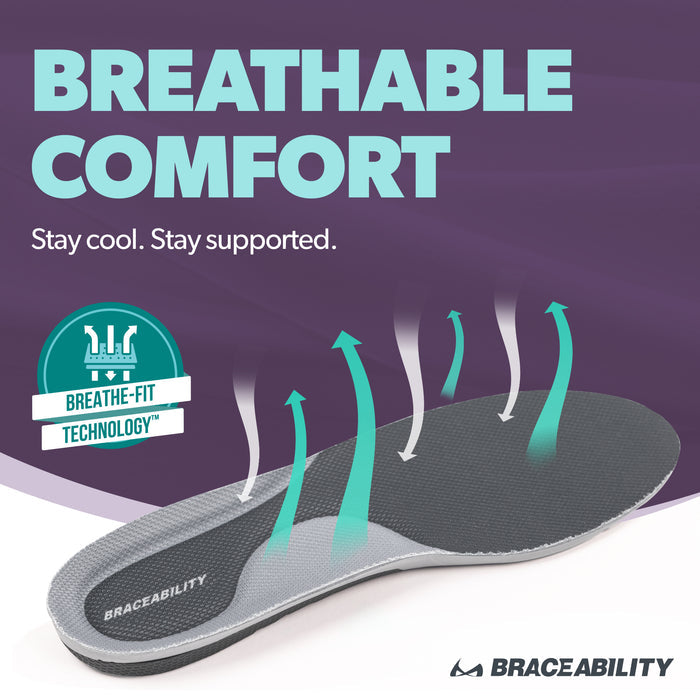 Our breathable arch support shoe insoles are made with our unique breathe-fit technology for dry, cool feet all day
