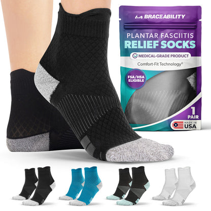 Medical-grade plantar fasciitis socks with arch and heel support by BraceAbility