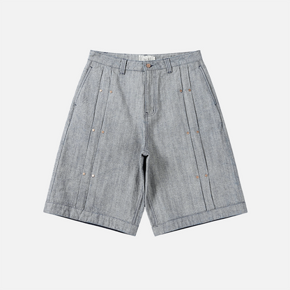 Pleated Baggy Denim Shorts