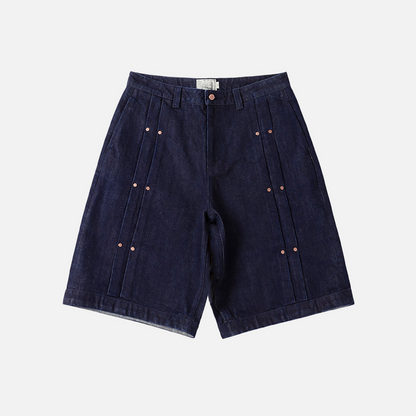 Pleated Baggy Denim Shorts