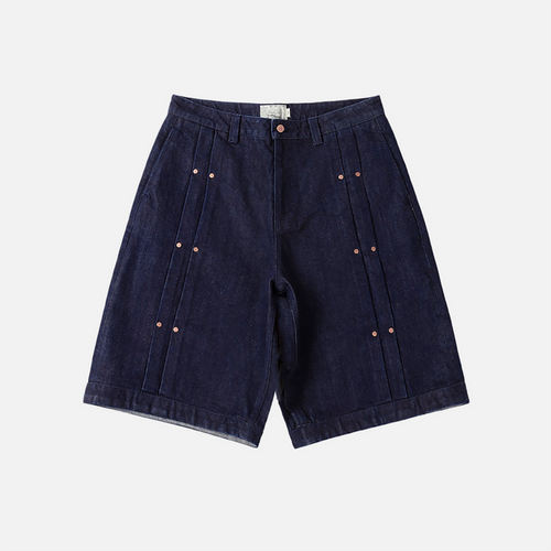 Pleated Baggy Denim Shorts