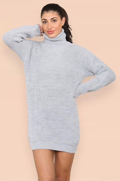 Polo Roll Neck Over Sized Ribbed Knitted Florescent Chunky Sweater Jumper Dress 🇬🇧