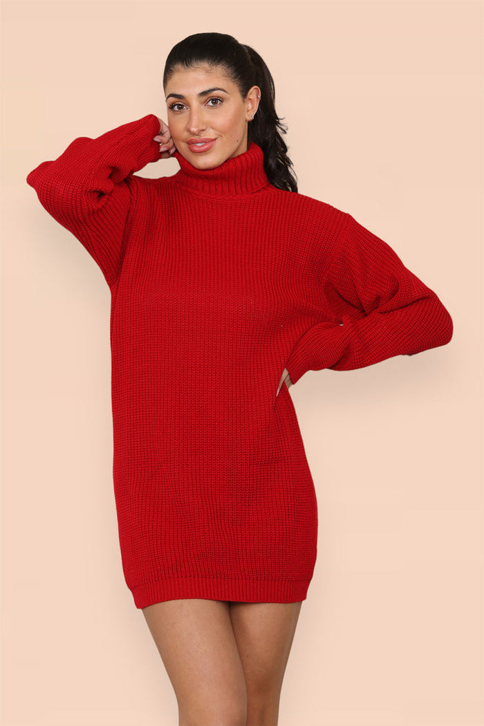 Polo Roll Neck Over Sized Ribbed Knitted Florescent Chunky Sweater Jumper Dress 🇬🇧