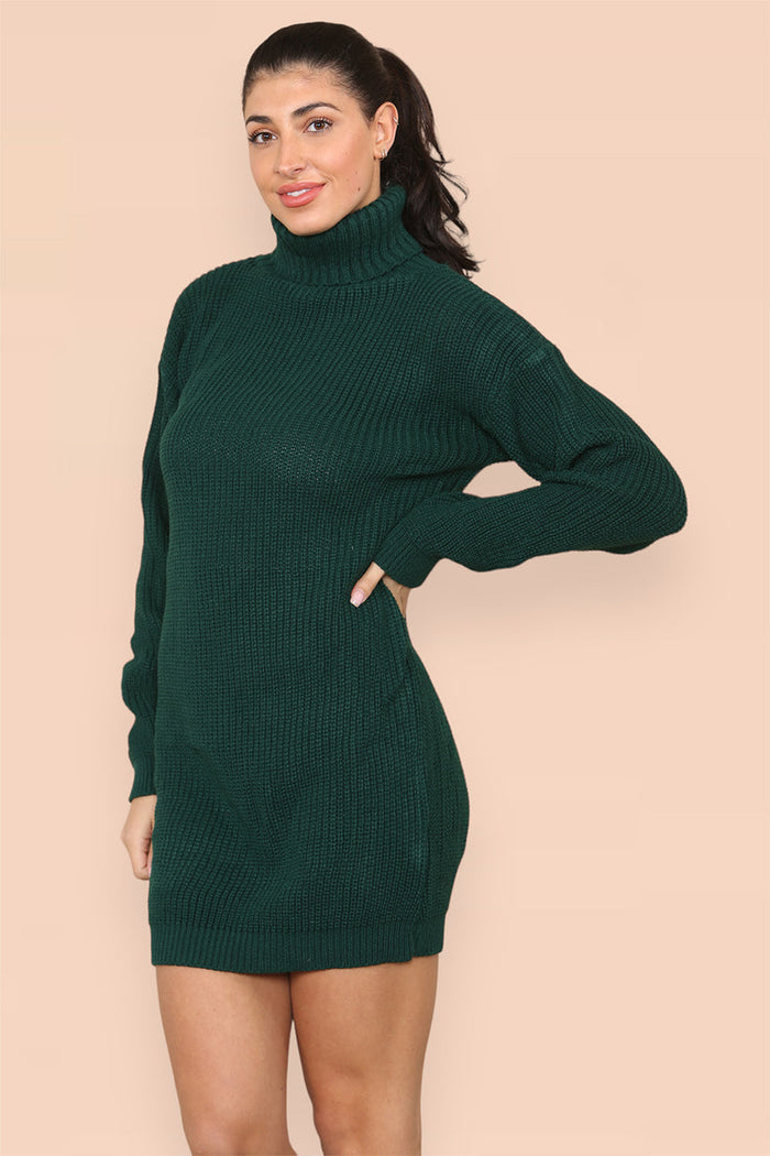 Polo Roll Neck Over Sized Ribbed Knitted Florescent Chunky Sweater Jumper Dress 🇬🇧