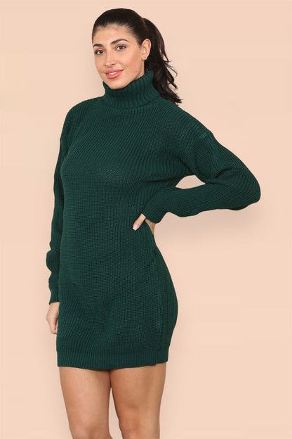 Polo Roll Neck Over Sized Ribbed Knitted Florescent Chunky Sweater Jumper Dress 🇬🇧