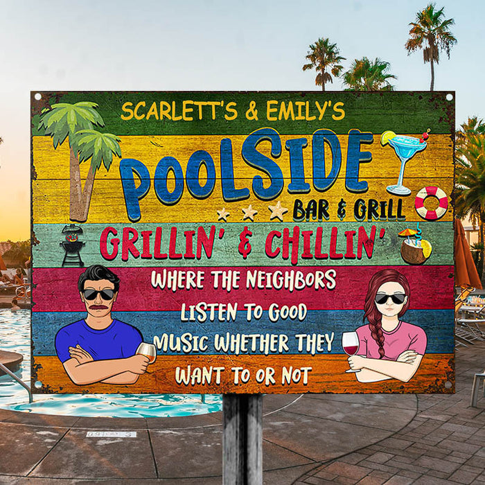 Poolside Bar & Grill Summer - Gift For Couples - Personalized Custom Classic Metal Signs