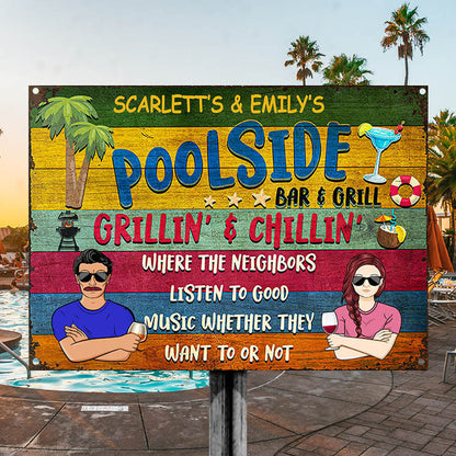 Poolside Bar & Grill Summer - Gift For Couples - Personalized Custom Classic Metal Signs
