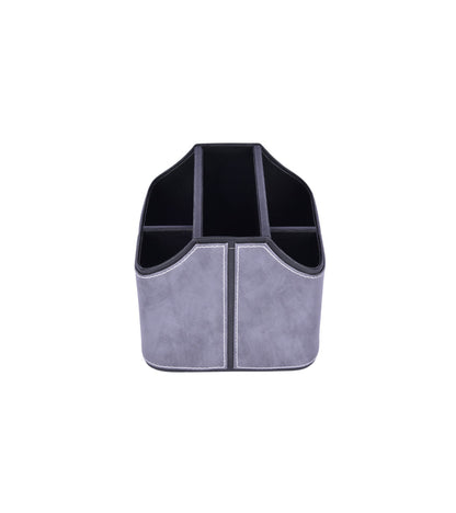 Grey leatherette cutlery holder with black interior and five divided sections