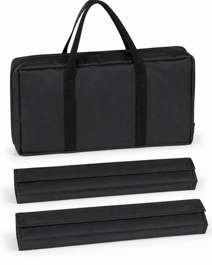 Black mahjong carry bag with two long tile rack case sleeves, top handle