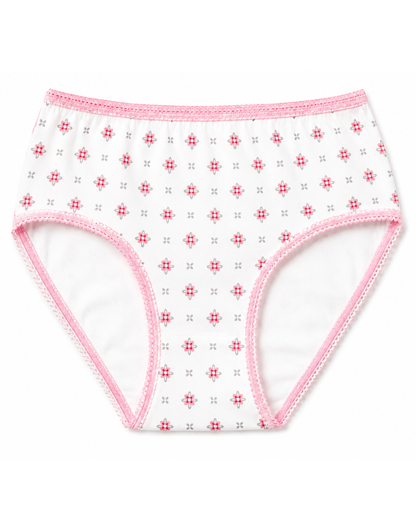 Girls' gray briefs with red mini flower pattern, pink edge trim