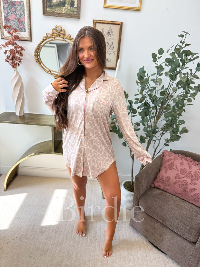 PREORDER: Bare Marsh Camo Long Sleeve Sleep Tee Dress // eta 3-4 weeks