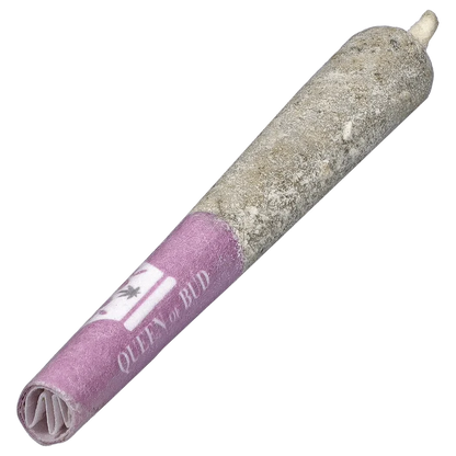 Angled close-up of a purple paper tube and ash-topped tip of the Princess Cut Amethyst Alignment Infused PR 3 x 0.5 g.