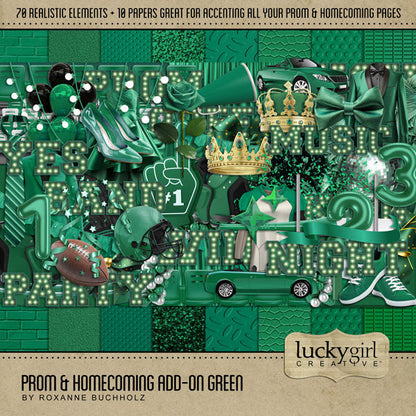 Have fun recalling the memories of your high school prom and homecoming with these realistic digital scrapbooking embellishments by Lucky Girl Creative digital art. Great for school dances, prom, HOCO, football games, parties, and homecoming celebrations, too! If your school colors include blue, pair this collection with the Prom & Homecoming Bundle, and you'll be ready to show off your school spirit!