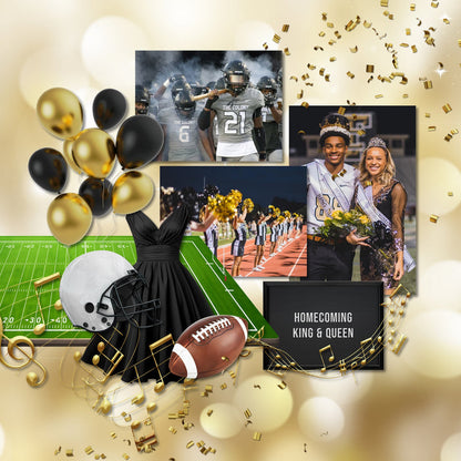 Have fun recalling the memories of your high school prom and homecoming with these digital scrapbooking gold and silver confetti scatter embellishments by Lucky Girl Creative digital art. Great for school dances, birthday parties, anniversary, wedding, and New Year's Eve celebrations, too! Scatters are created from glitter, confetti, and party streamers.