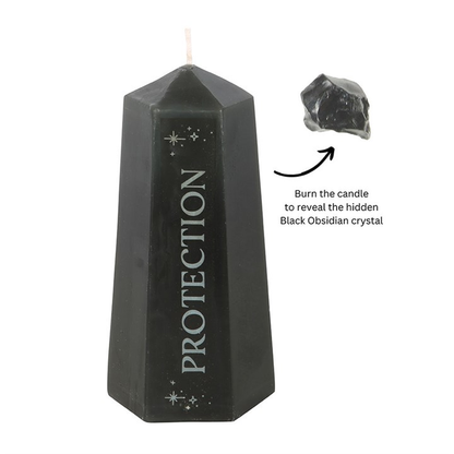 Protection Crystal Candle with Rough Black Obsidian 🇬🇧