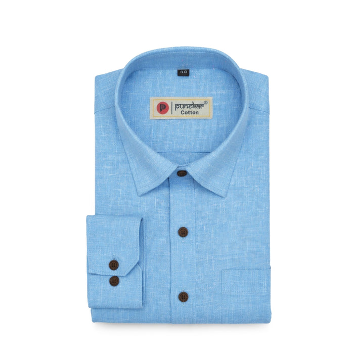 Punekar Cotton Light Blue Color Cotton Linen Formal Shirt for Men's. - Punekar Cotton
