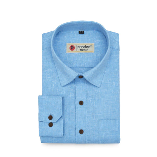 Punekar Cotton Light Blue Color Cotton Linen Formal Shirt for Men's. - Punekar Cotton