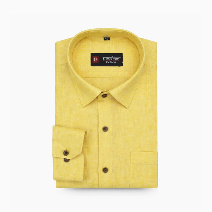 Punekar Cotton Yellow Color Cotton Linen Formal Shirt for Men's. - Punekar Cotton