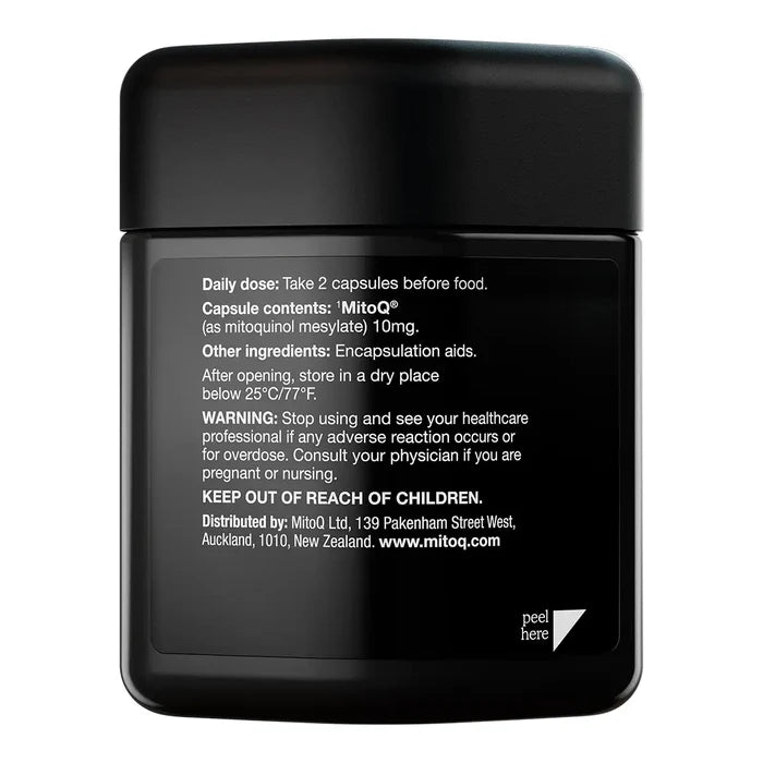 A black supplement bottle with rounded corners and a matching black cap, shown from the back.