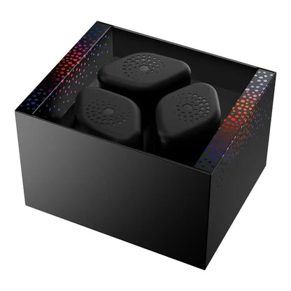Three black supplement bottles arranged inside an open black presentation box.