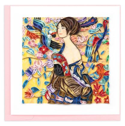 Quilling Card - Artist Series - Quilled Lady with Fan, Klimt Greeting Card