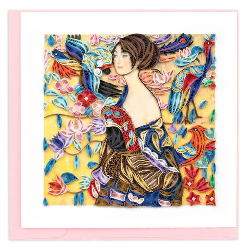 Quilling Card - Artist Series - Quilled Lady with Fan, Klimt Greeting Card