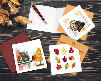 Quilling Card - Quilled Fall Foliage Leaves Greeting Card