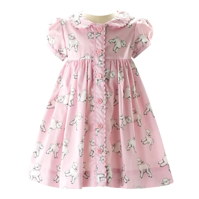 Rachel Riley - Lamb Button-Front Dress & Bloomer Set
