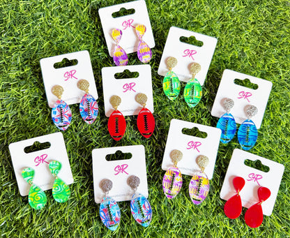 Red and Blue Art Petite Football Dangle Earrings
